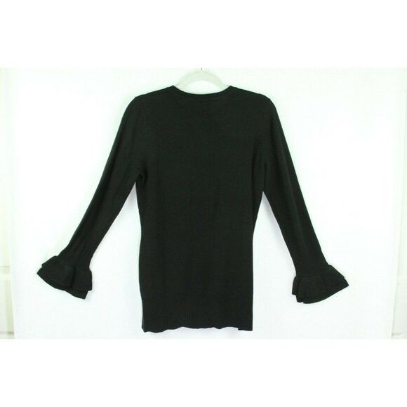 Isaac Mizrahi LIVE Sweater Tunic Pullover Ruffle Cuffs Black Womens Small - Picture 2 of 8